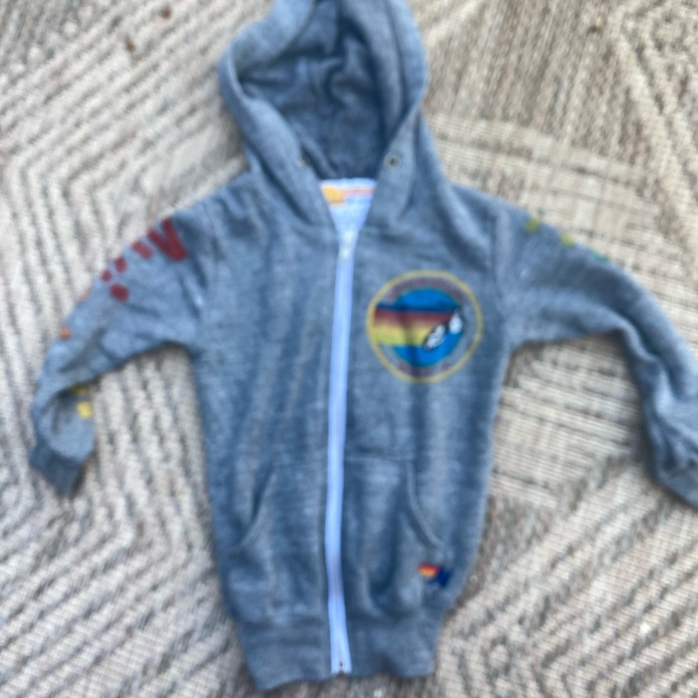 Aviator Nation Kids Heather Gray Zip Hoodie with Rainbow Patch